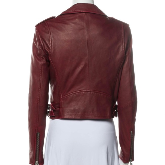 Lamb Leather Biker Jacket (deep red) - Picture 1 of 5